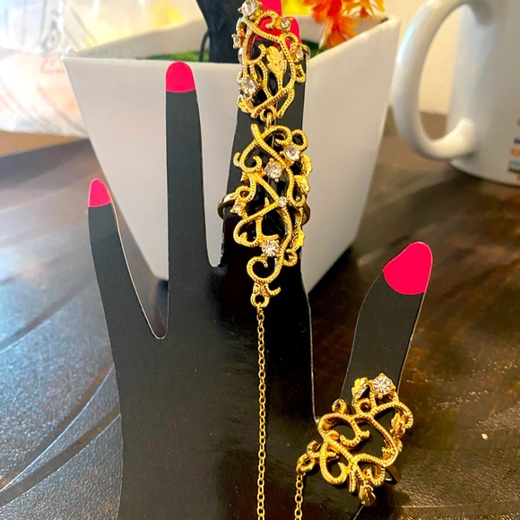 Two Finger ring join by a chain-size 19 - Picture 3 of 10